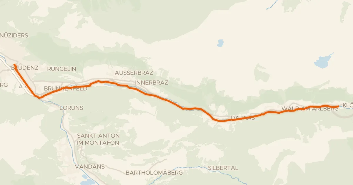 Kaart van de fietsroute Klostertal Route