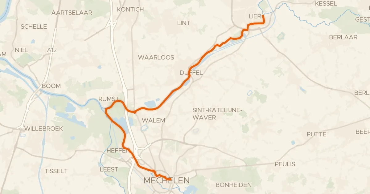 Map of the cycling route Kunststedenroute - 08 - Lier - Mechelen
