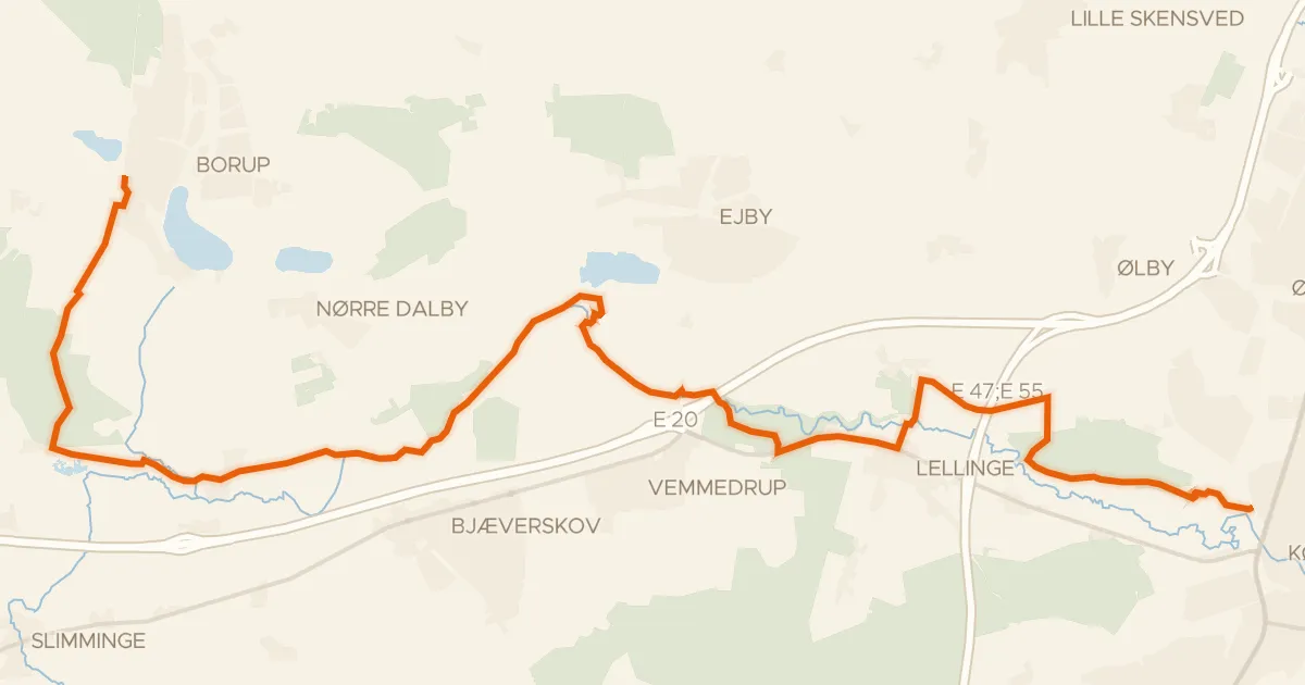 Map of the cycling route Køge Å stien