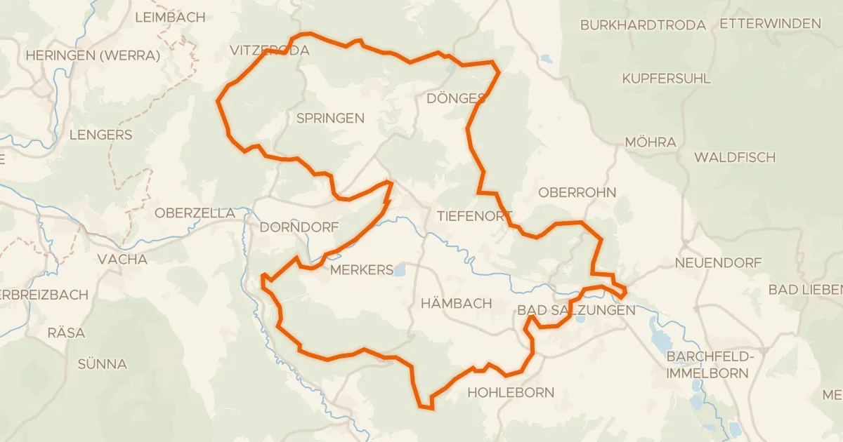 Map of the cycling route Rondje Burg Frankenstein en Werra
