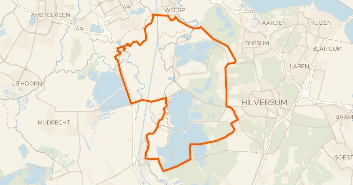 Kaart van de fietsroute Rondje Trompenburgh en Naardermeer