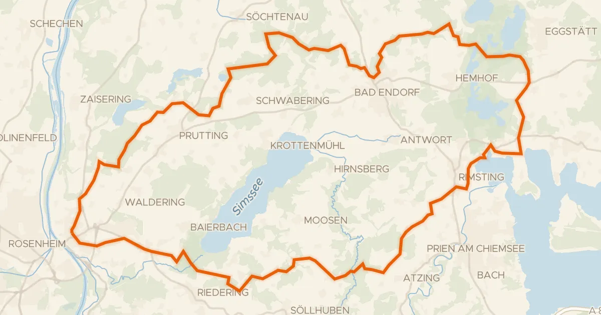 Map of the cycling route Rondje Eggstätt-Hemhofer Seenplatte en Südufer des Simssees