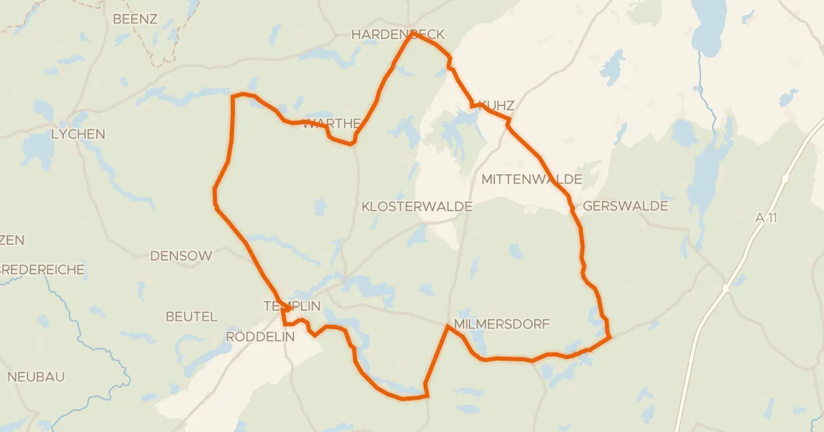 Map of the cycling route Rondje Schloss Gerswalde en Krinertseen