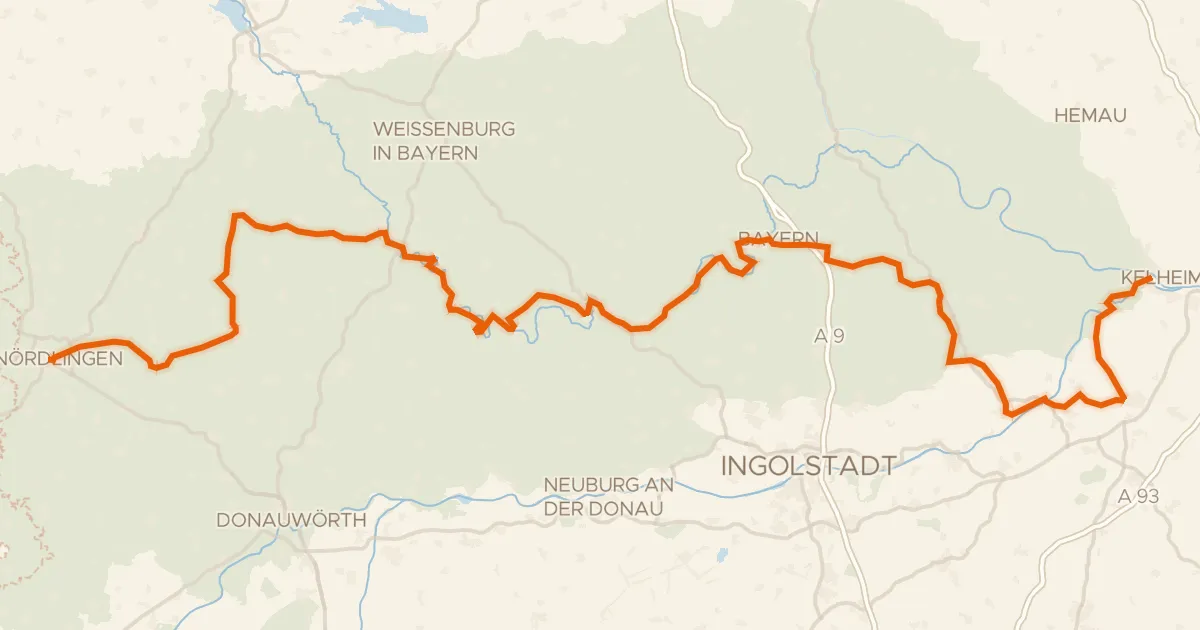 Kaart van de fietsroute GeoRadweg Altmühltal Route 1