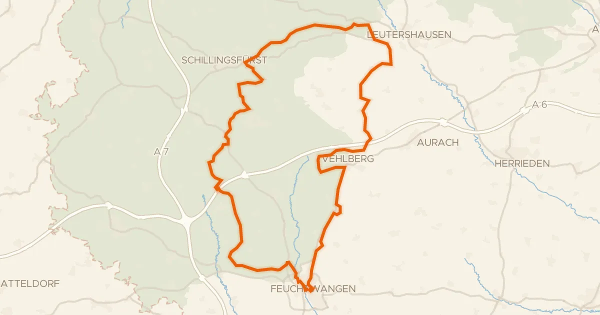 Map of the cycling route Rondje Jagsheimisches Schlösschen en Naturpark Frankenhöhe