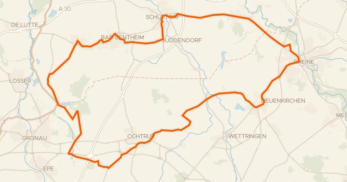 Kaart van de fietsroute Rondje Burg Bentheim en Kronenburg