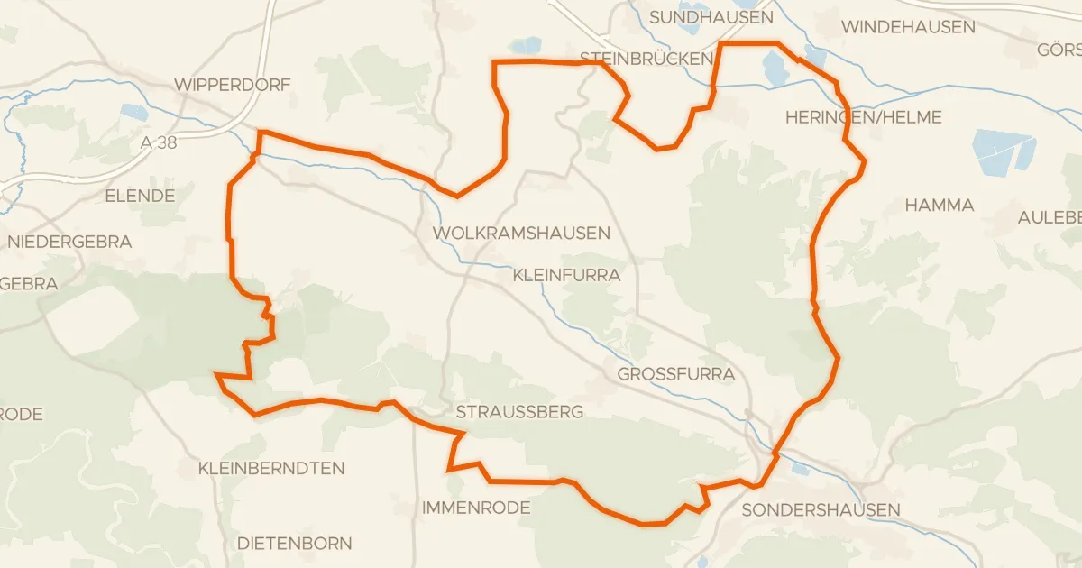 Kaart van de fietsroute Rondje Schloß Heringen en Wipper
