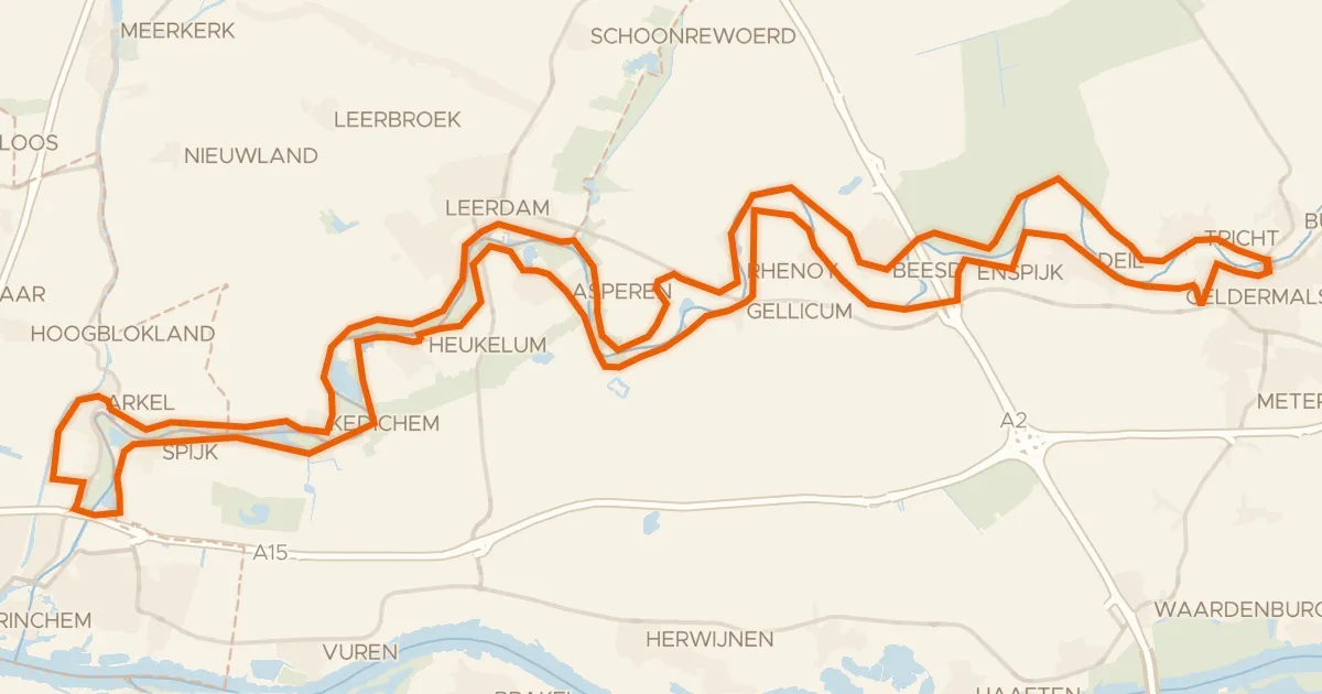 Kaart van de fietsroute Lingeroute