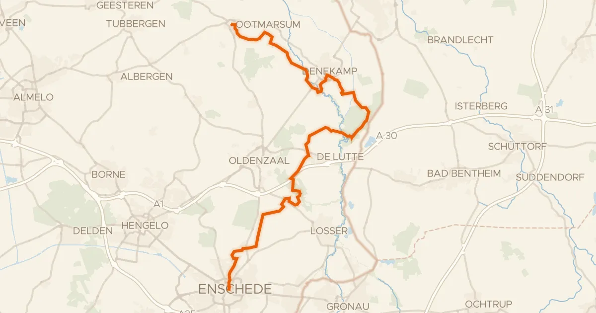 Kaart van de fietsroute Saksenroute - 06 - Ootmarsum - Enschede