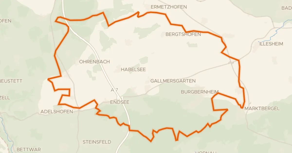 Map of the cycling route Rondje Naturpark Frankenhöhe en Hirschteich