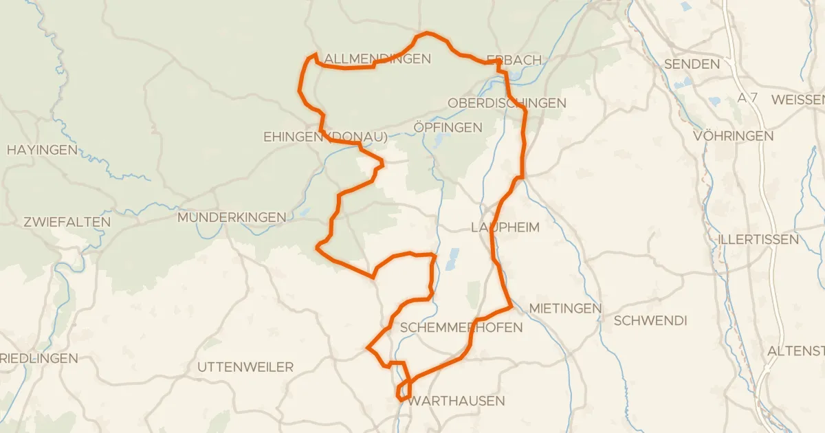 Kaart van de fietsroute Rondje Schloss Allmendingen en Mohn'scher Park