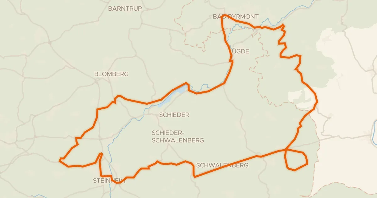 Kaart van de fietsroute Rondje Schwalenberger Wald en Schloss Bad Pyrmont