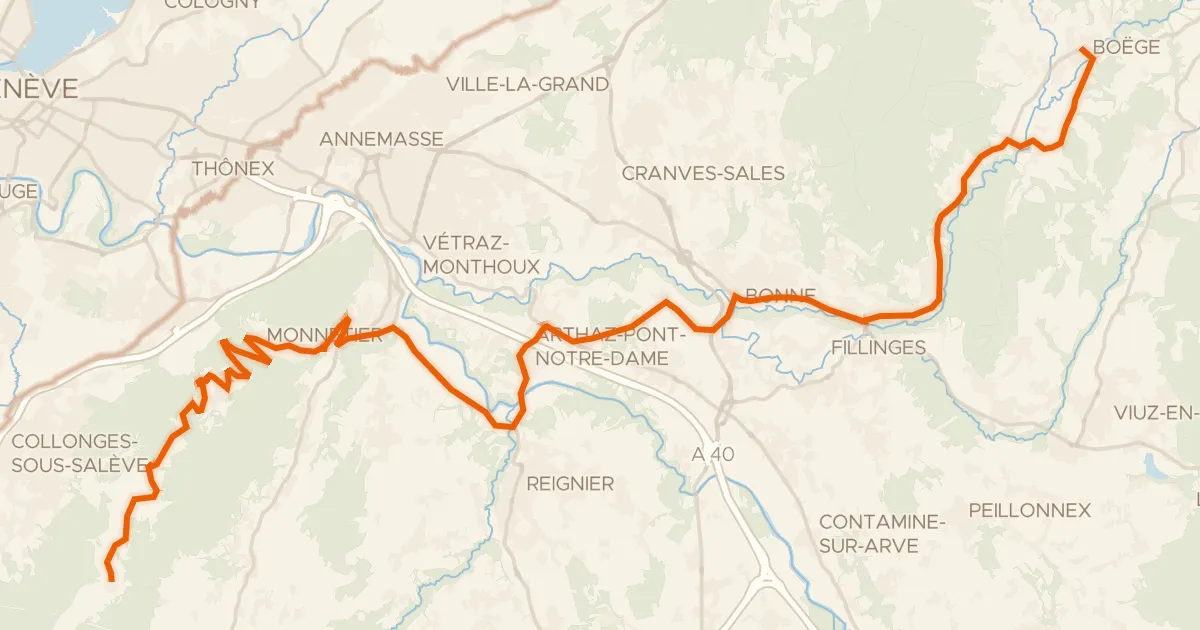 Kaart van de fietsroute P'tites Routes du Soleil, étape 2, Boëge / La Muraz