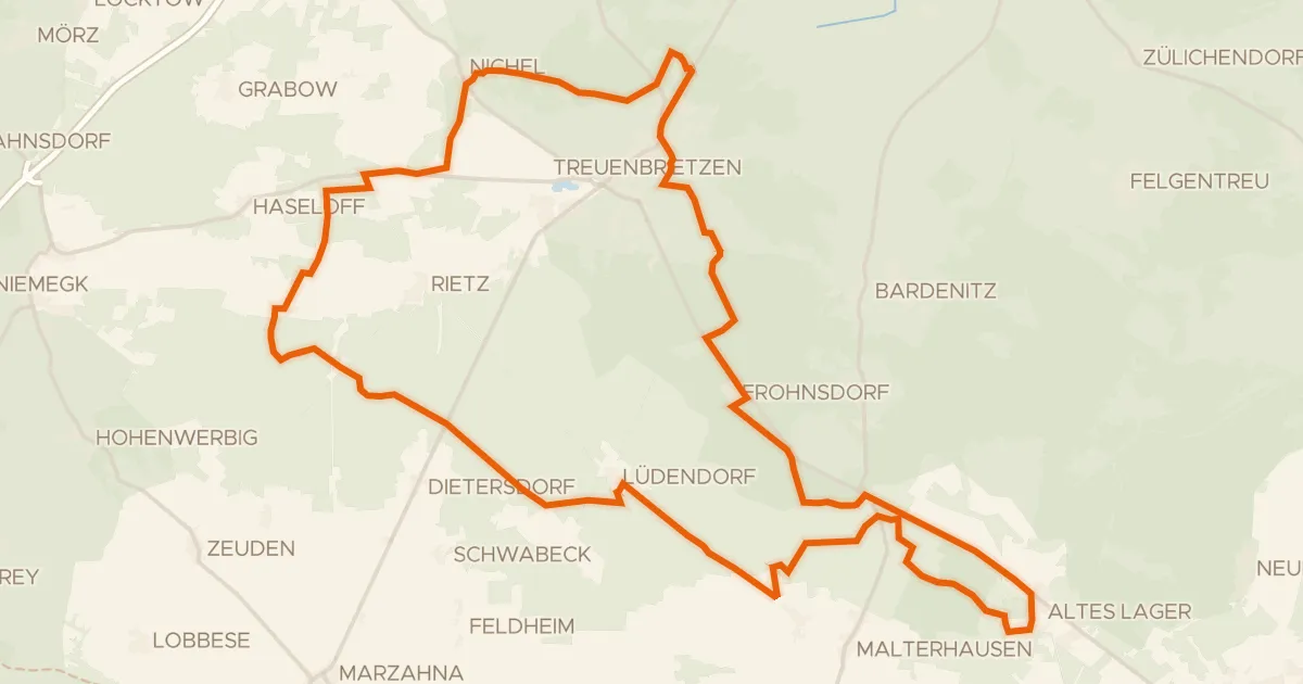 Kaart van de fietsroute Rondje Heide Malterhausen en Naturpark Nuthe-Nieplitz