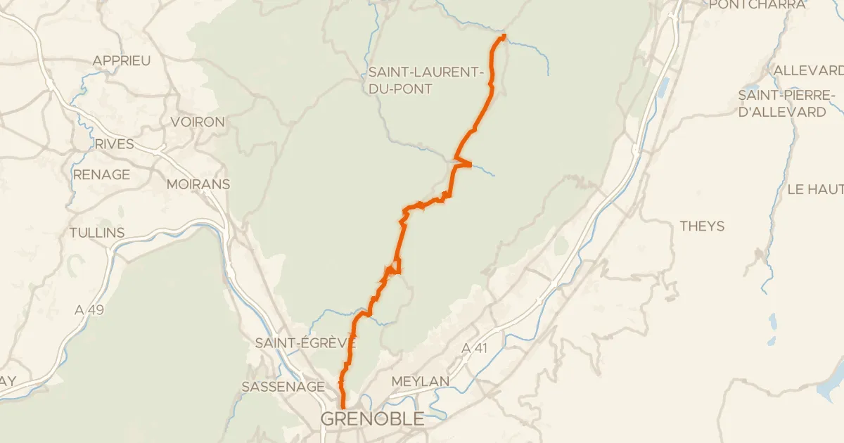 Map of the cycling route P'tites Routes du Soleil, étape 8, Saint-Pierre-d'Entremont / Grenoble