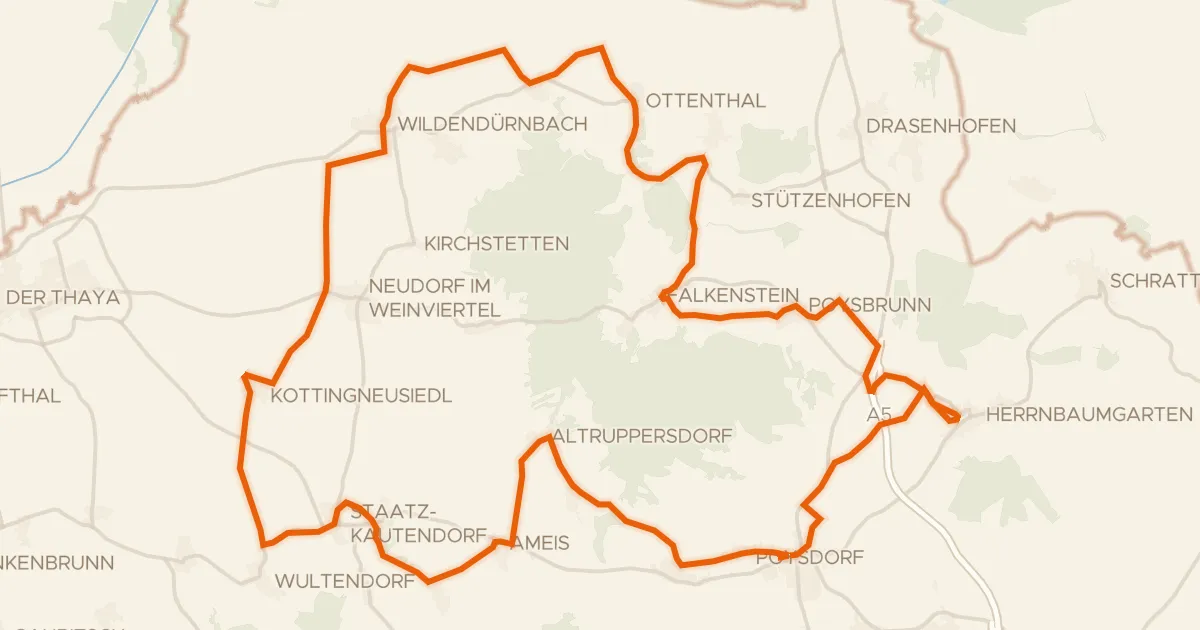 Map of the cycling route Weinradroute Veltliner | Start Poysdorf