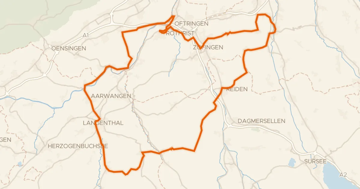 Kaart van de fietsroute Kastelenronde langs de Aare