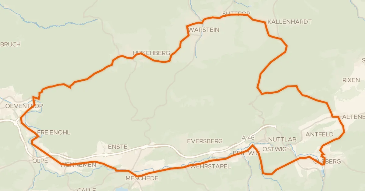 Kaart van de fietsroute Rondje Wasserschloss Laer en Schloss Gevelinghausen