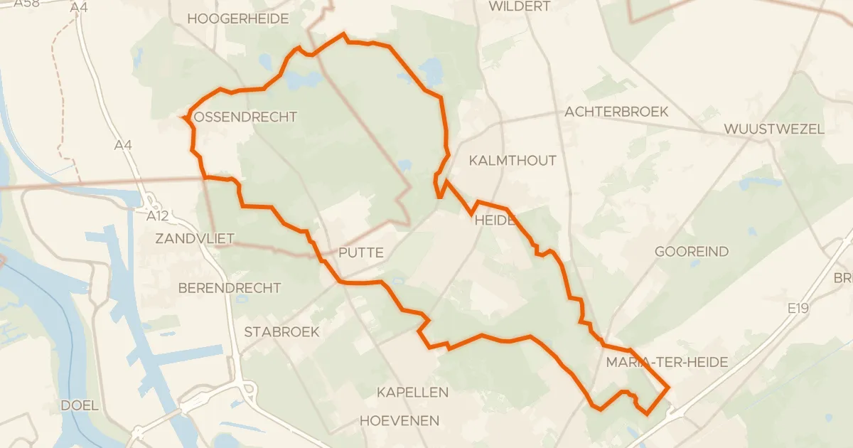 Map of the cycling route Rondje Kalmthoutse Heide en Fort van Brasschaat