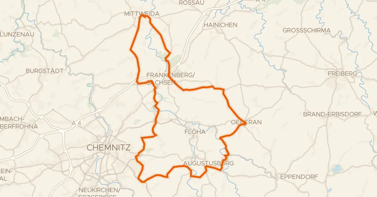 Map of the cycling route Rondje langs de Zschopau en Schloss Lichtenwalde