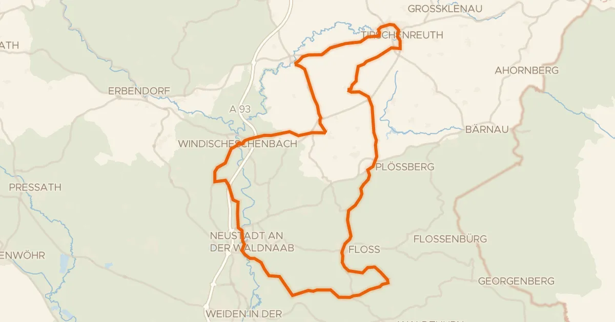 Kaart van de fietsroute Rondje Burg Falkenberg en Waldnaab
