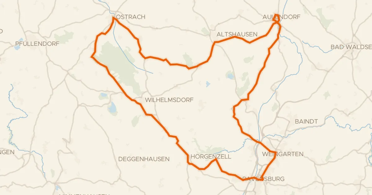 Kaart van de fietsroute Rondje Schloss Aulendorf en Pfrunger-Burgweiler Ried