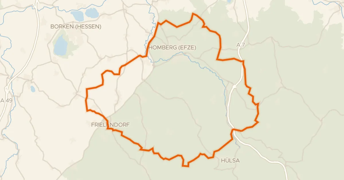 Kaart van de fietsroute Rondje Roßbachtal bei Völkershain en Efze