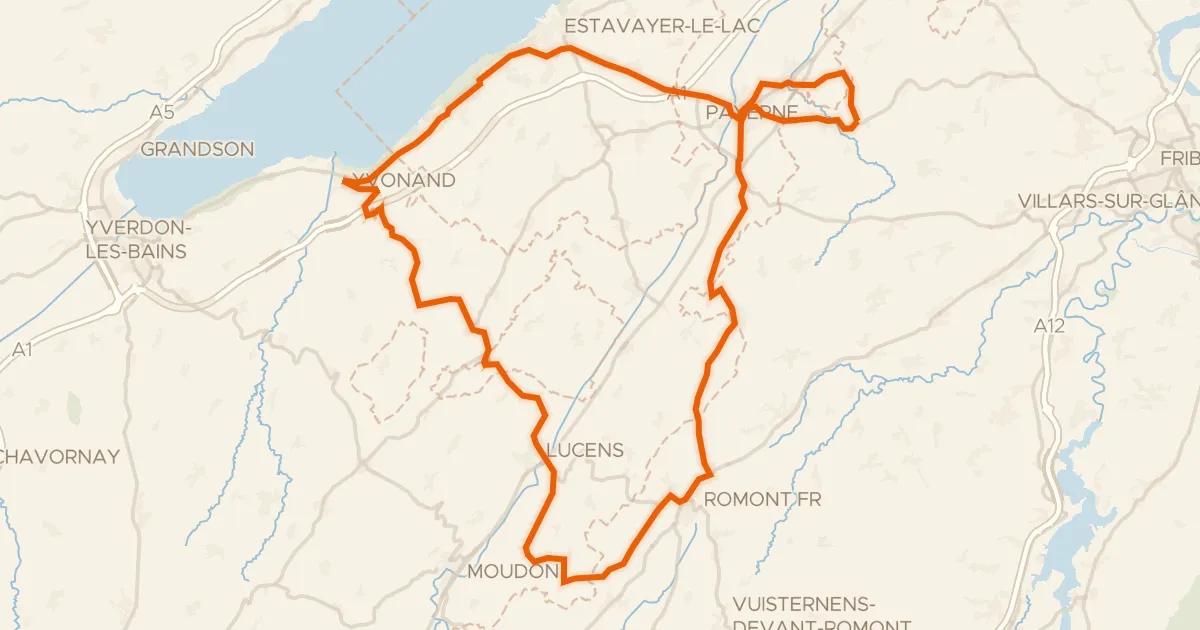 Map of the cycling route Waterside loop from Lucens to Yvonand