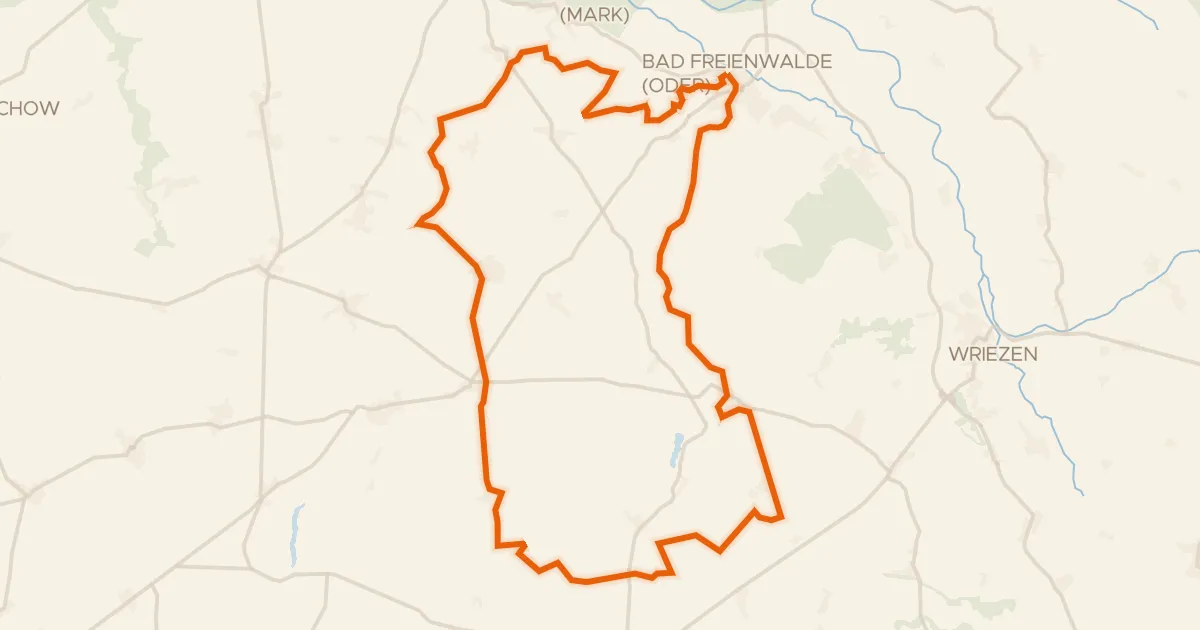 Map of the cycling route Rondje Bad Freienwalde Schloss en Gamensee