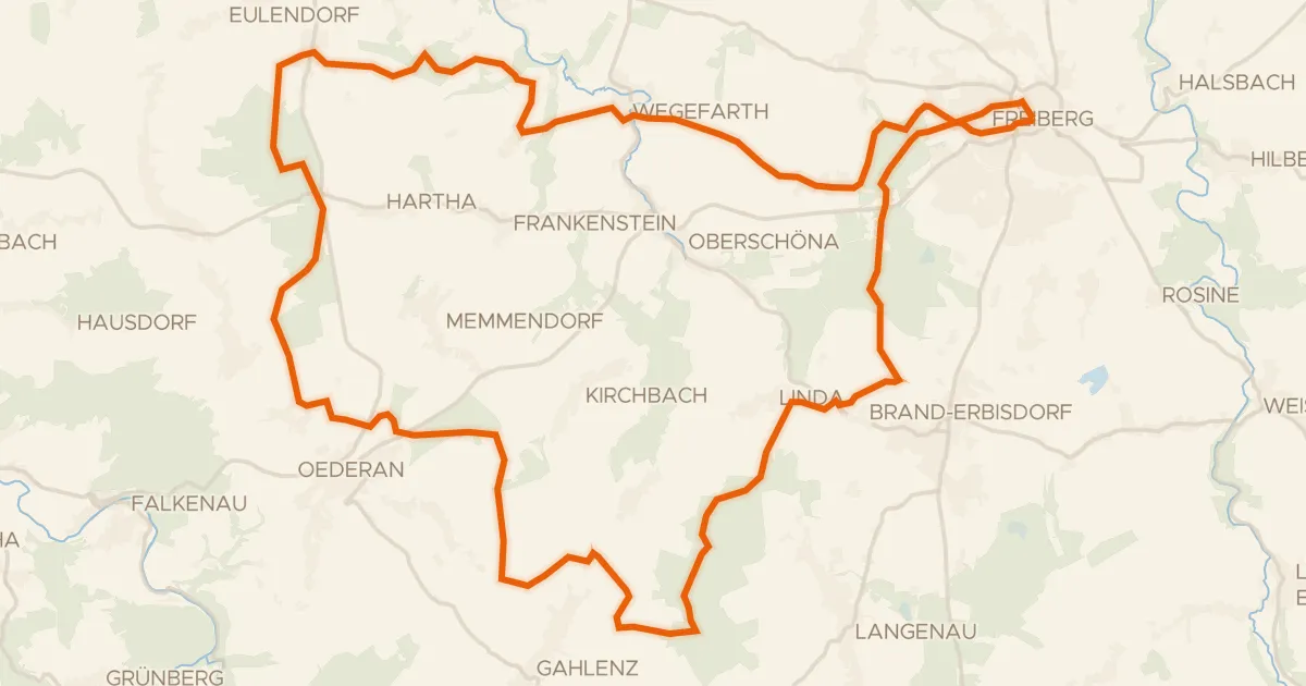 Map of the cycling route Rondje Schloss Freudenstein en Große Striegis