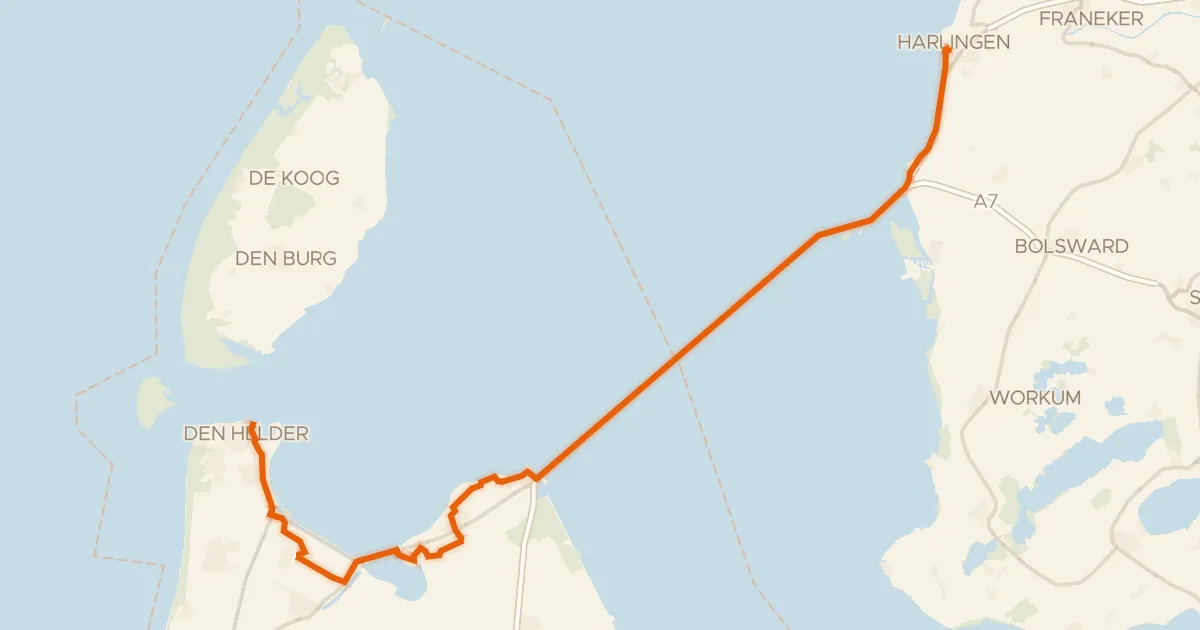 Map of the cycling route LF Kustroute - 05 - Harlingen - Den Helder
