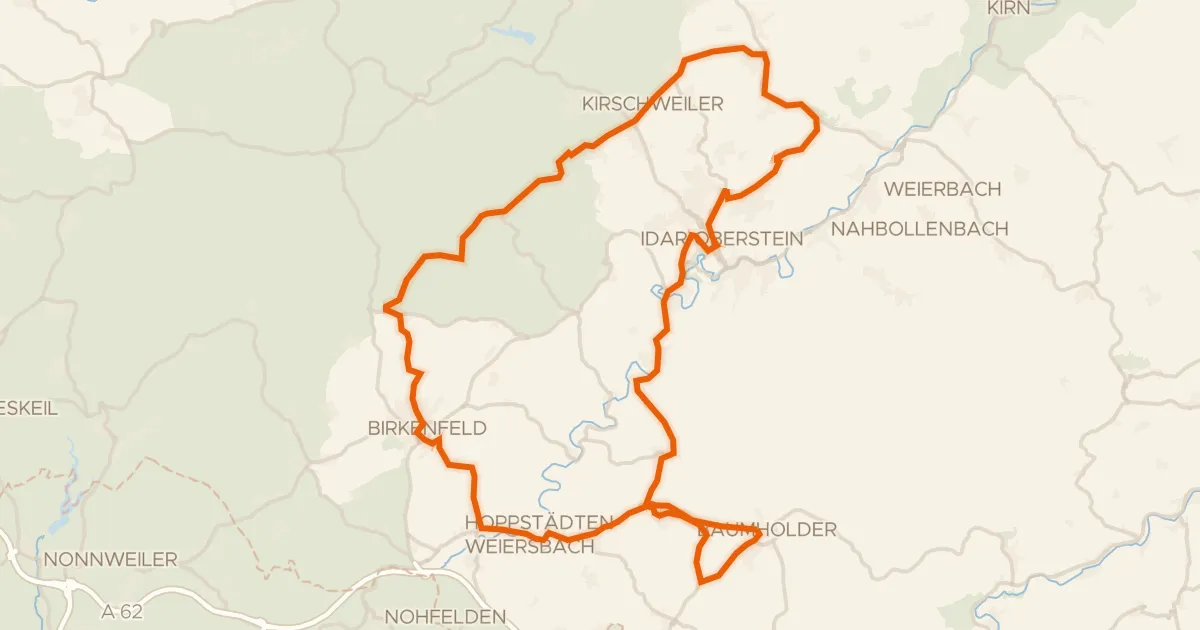Kaart van de fietsroute Rondje Burg Frauenburg en Nahe