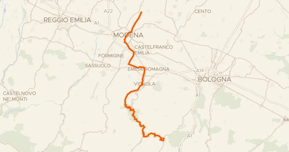 Kaart van de fietsroute Ciclopista del Sole - Variante Modena