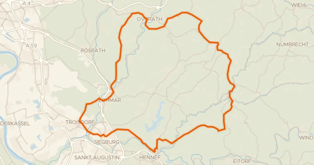 Kaart van de fietsroute Rondje Burg Wissem en Burg Lohmar