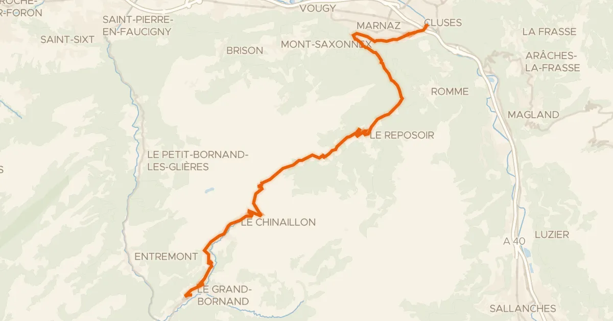 Kaart van de fietsroute Route des Grandes Alpes à vélo, étape 2, Cluses / Le Grand-Bornand