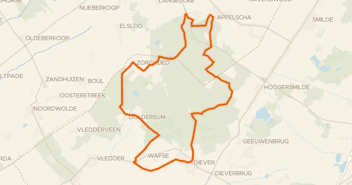 Kaart van de fietsroute Drents-Friese Woudroute