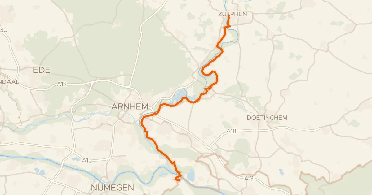 Kaart van de fietsroute Hanzeroute - 03 - Zutphen - Millingen