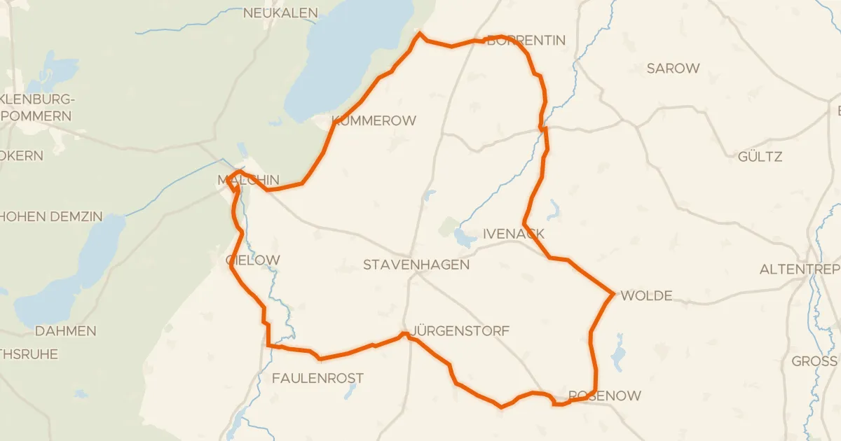 Map of the cycling route Rondje Ostpeene en Gutshaus Zettemin