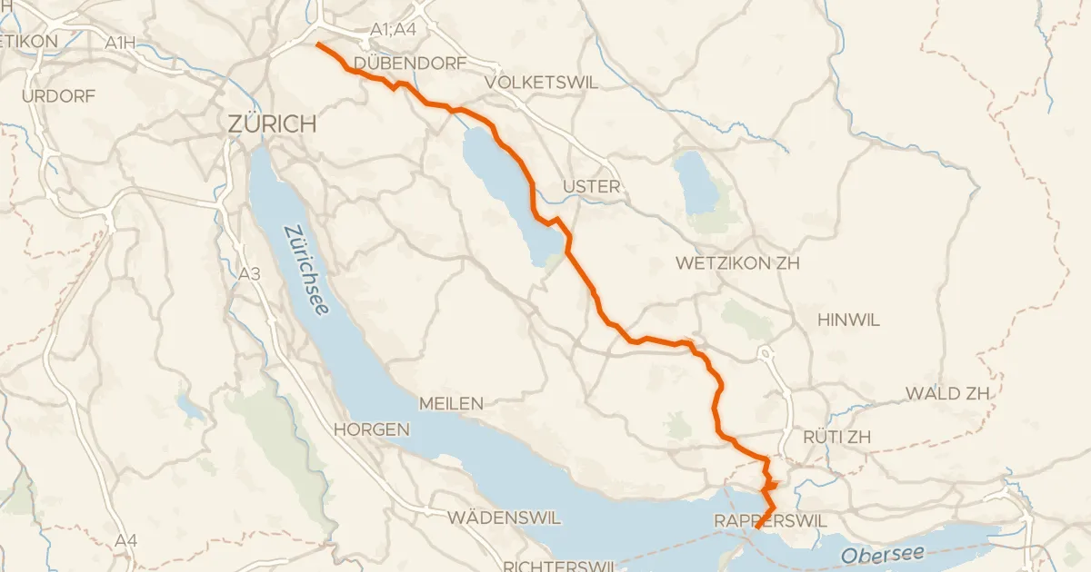 Kaart van de fietsroute Glatt-Route