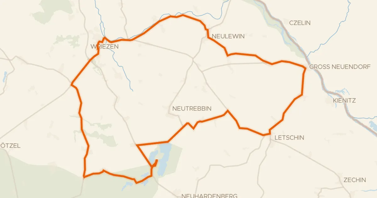 Map of the cycling route Rondje Naturpark Märkische Schweiz en Stobbertal