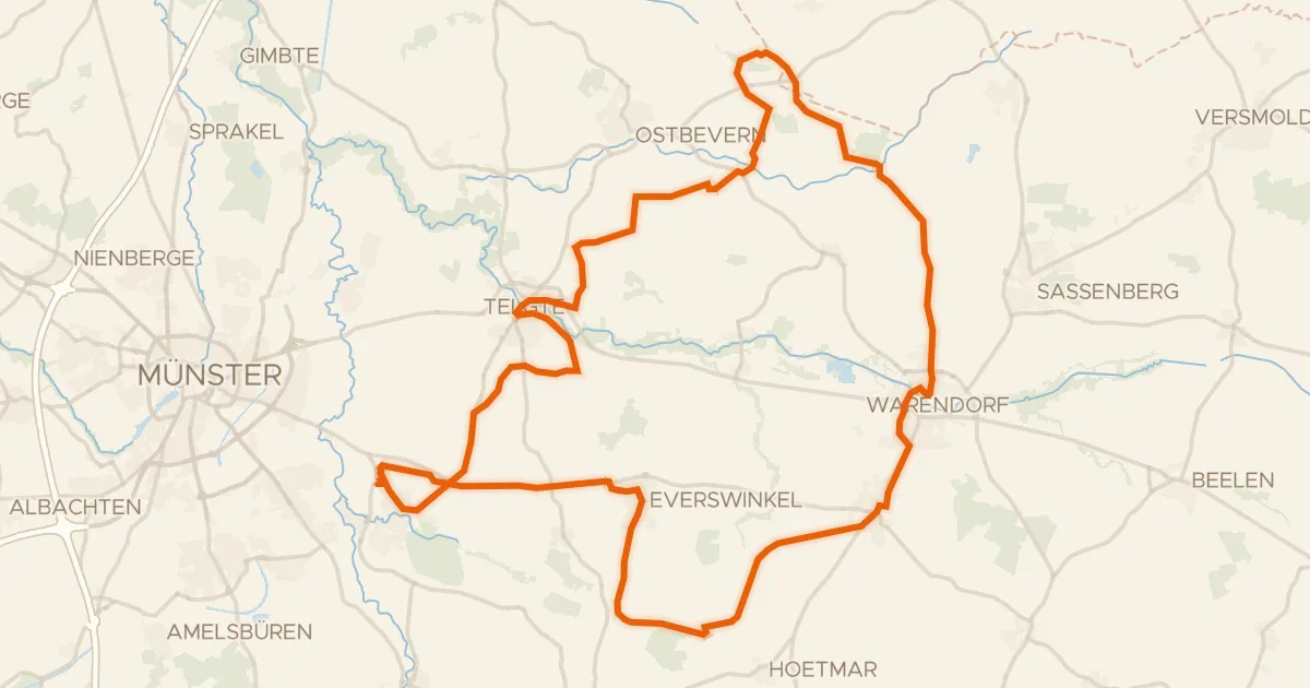 Kaart van de fietsroute Rondje Schloss Westerholt en Emsaue bei Telgte