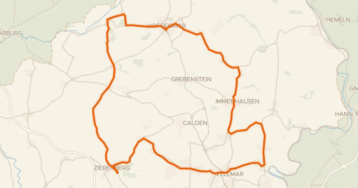 Map of the cycling route Rondje Dörnberg en Ostheimer Hute