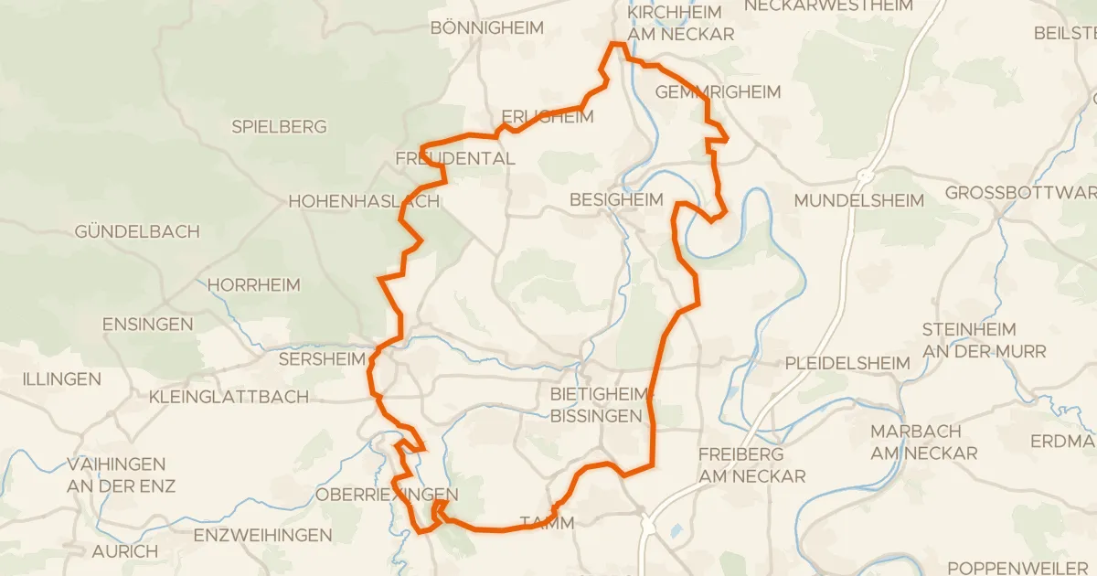 Map of the cycling route Rondje Schloss Unterriexingen en Hessigheimer Felsengärten