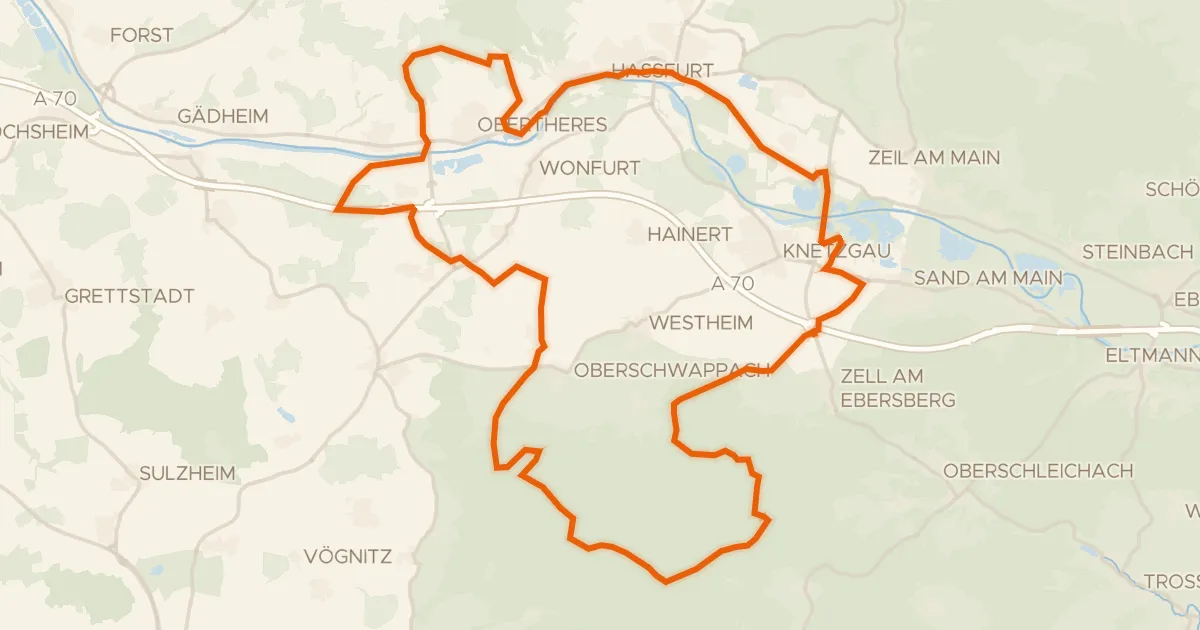 Kaart van de fietsroute Rondje Schloss Ditfurth en Naturpark Steigerwald