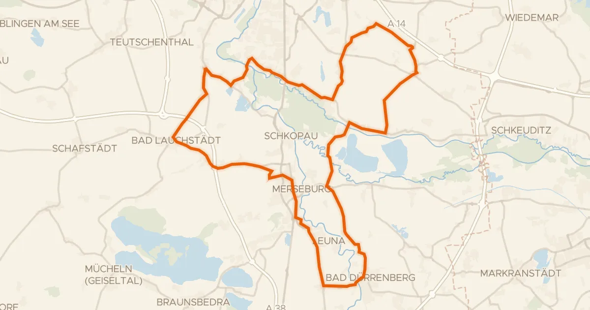 Kaart van de fietsroute Rondje Schloss Dieskau en Saale