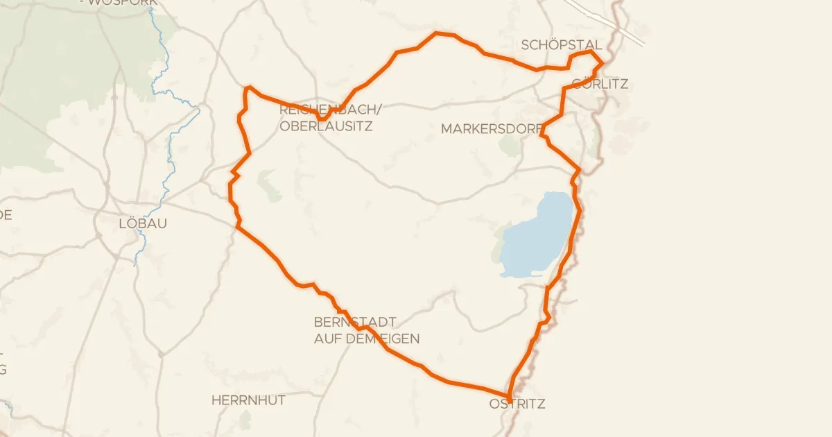 Kaart van de fietsroute Rondje Barockschloss Königshain en Berzdorfer See