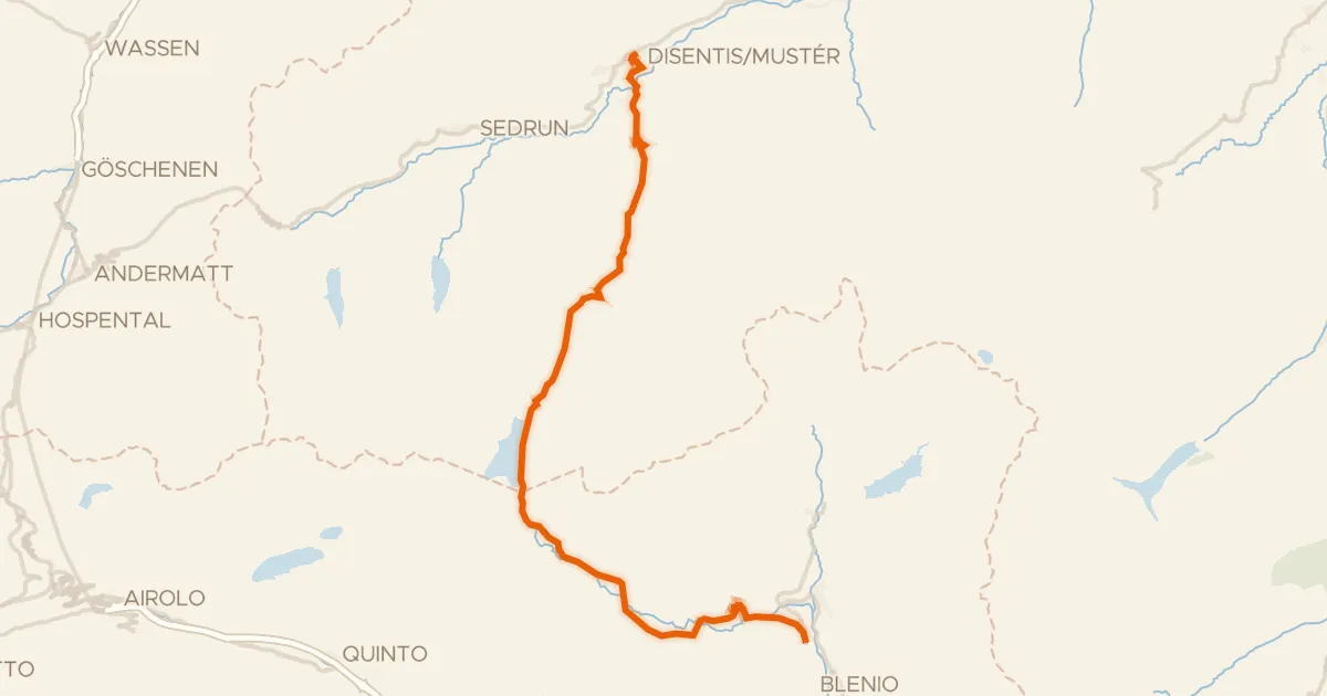 Kaart van de fietsroute Percorso Blenio - Lucomagno