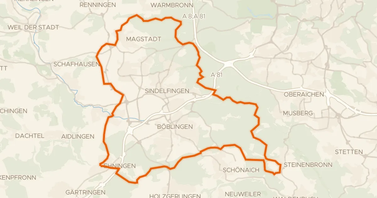 Kaart van de fietsroute Rondje Ehninger Schloss en Hohenwart