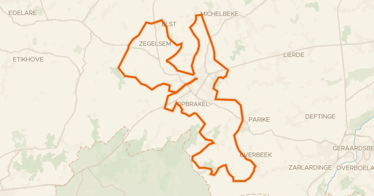 Kaart van de fietsroute Teirlinckroute