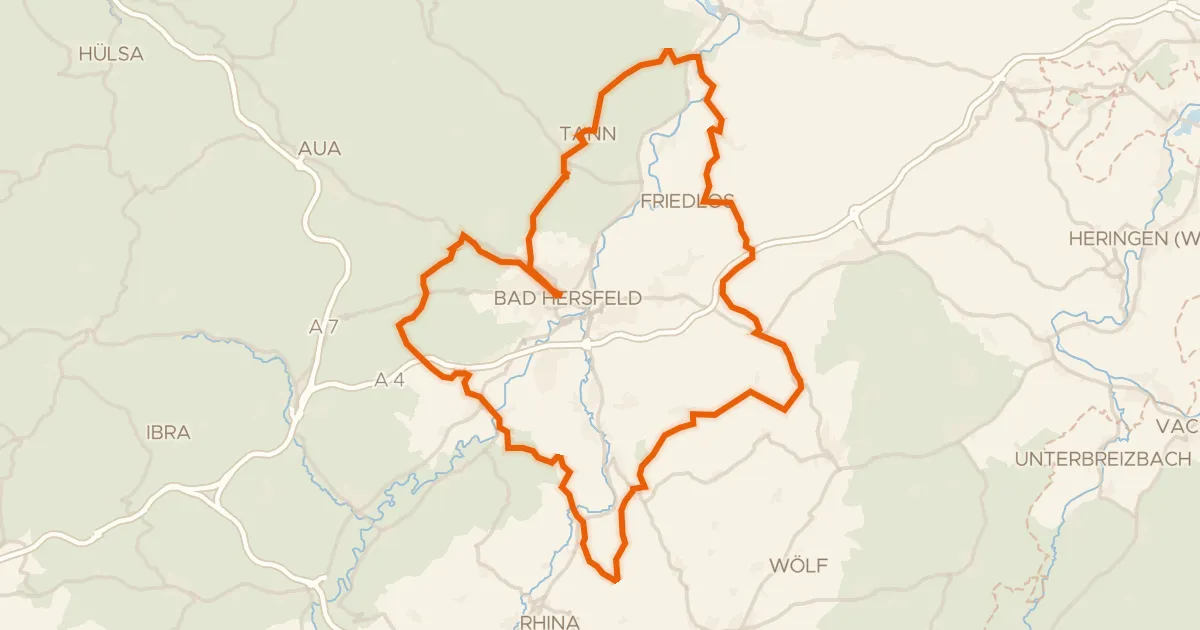 Map of the cycling route Rondje Alte Fulda bei Asbach en Eichberg